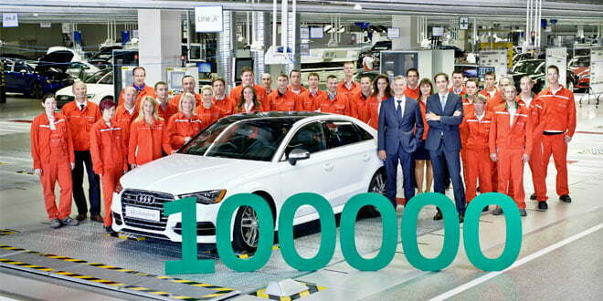 Стотысячный автомобиль завода Audi в Венгрии, седан Audi S3
