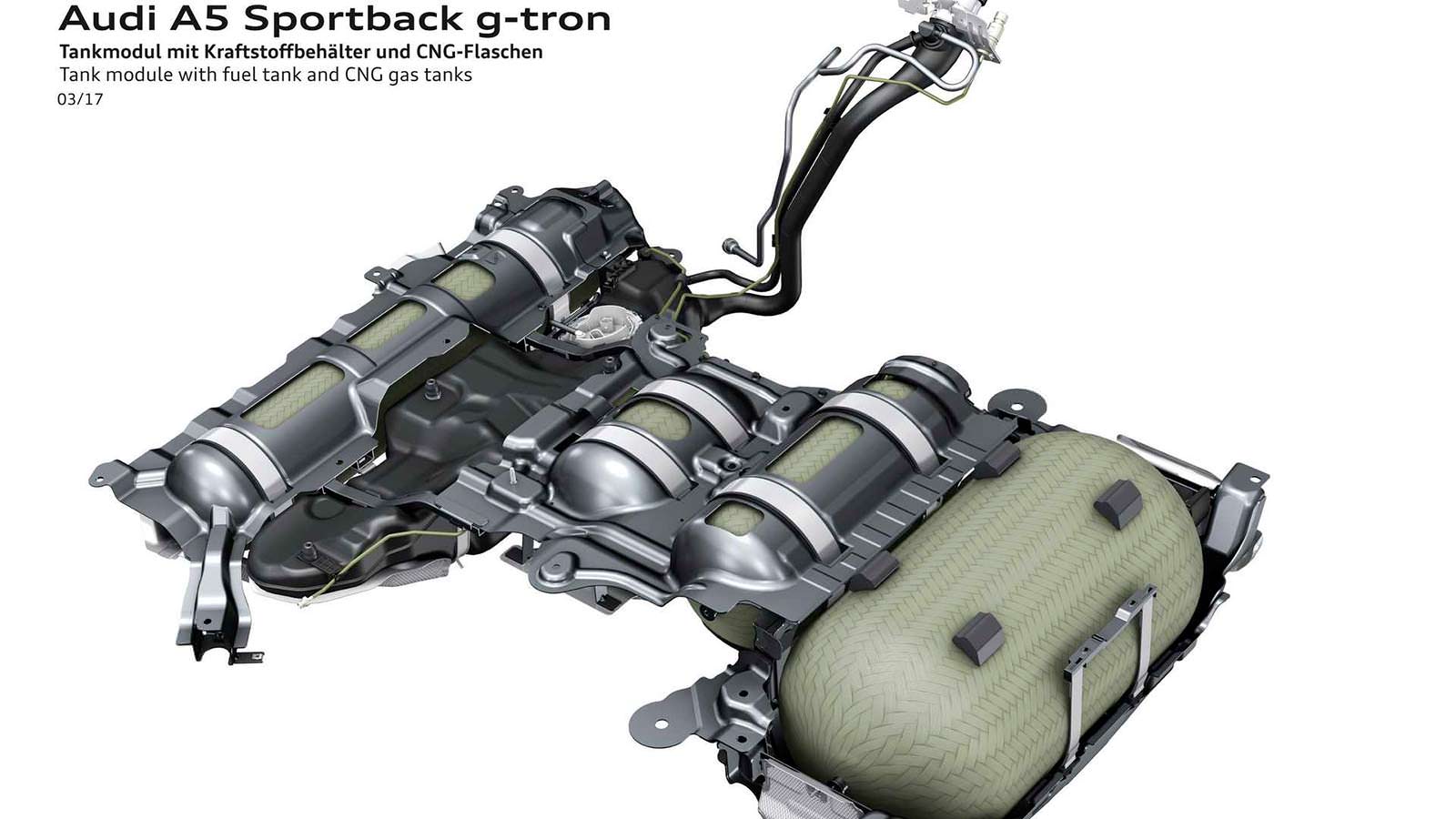 Газовые баллоны под днищем Audi A5 Sportback G-Tron