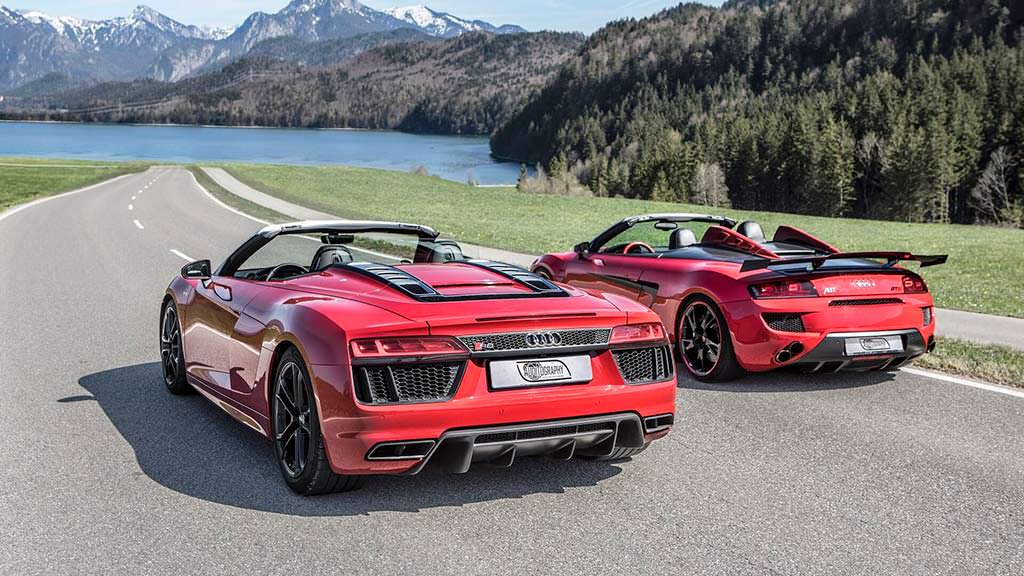 Красные Audi R8 Spyder V10 RWS и Audi R8 Spyder V10 GT S