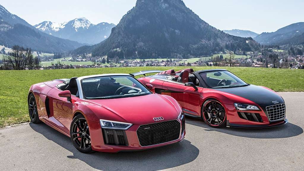 Красные суперкары Audi R8 Spyder V10 RWS и Audi R8 Spyder V10 GT S