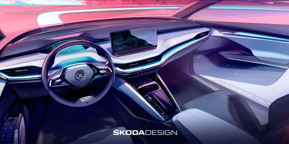 Электро-кроссовер Skoda Enyaq iV приоткрыл дизайн интерьера